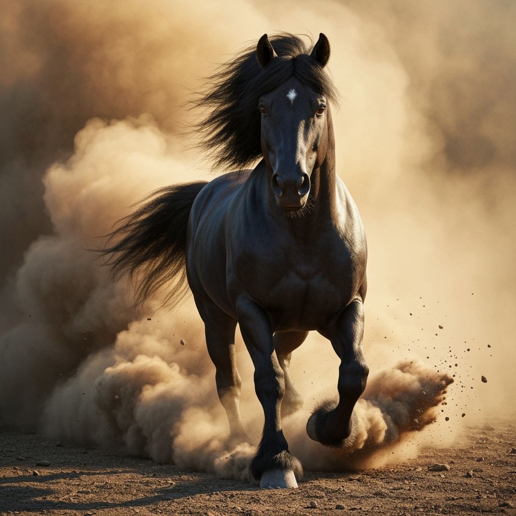 Powerful Black Horse Running in Cinematic Detail