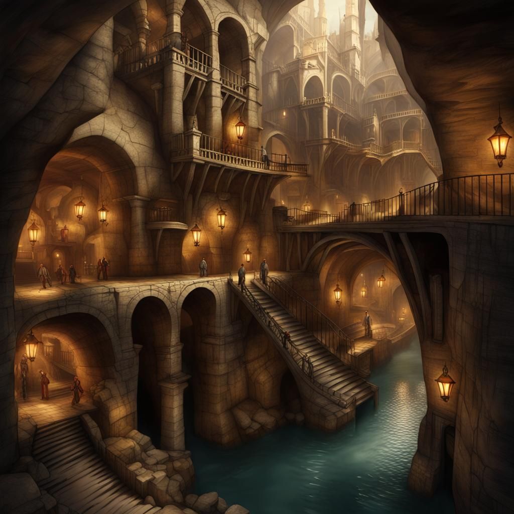 Majestic Underground Medieval City with Advanced Technology