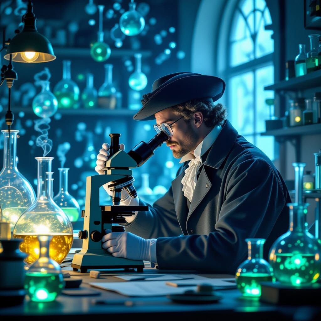 Victorian Microbe Scientist in Ornate Lab