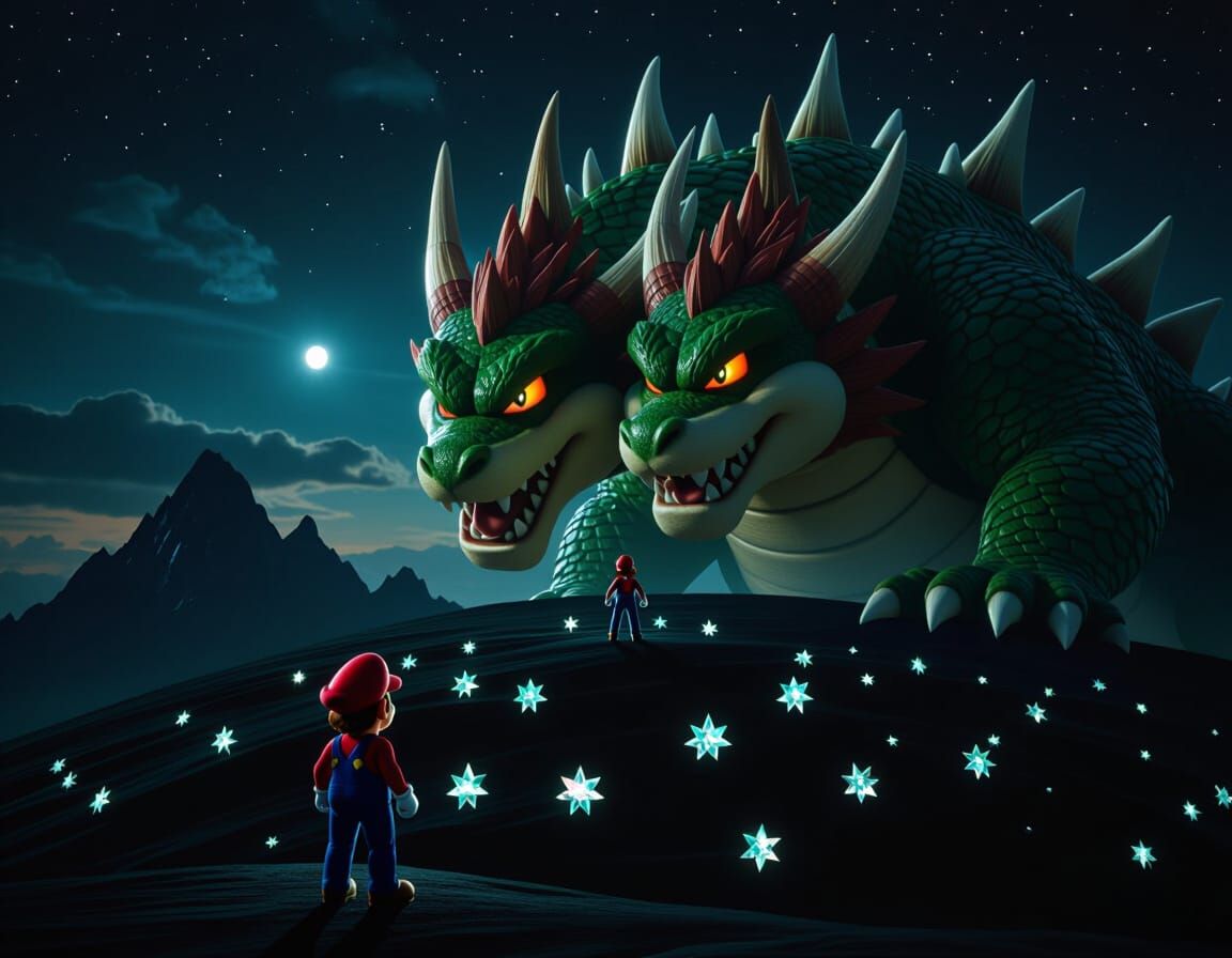 Gigantic Five-Headed Dragon Over Earth's Core