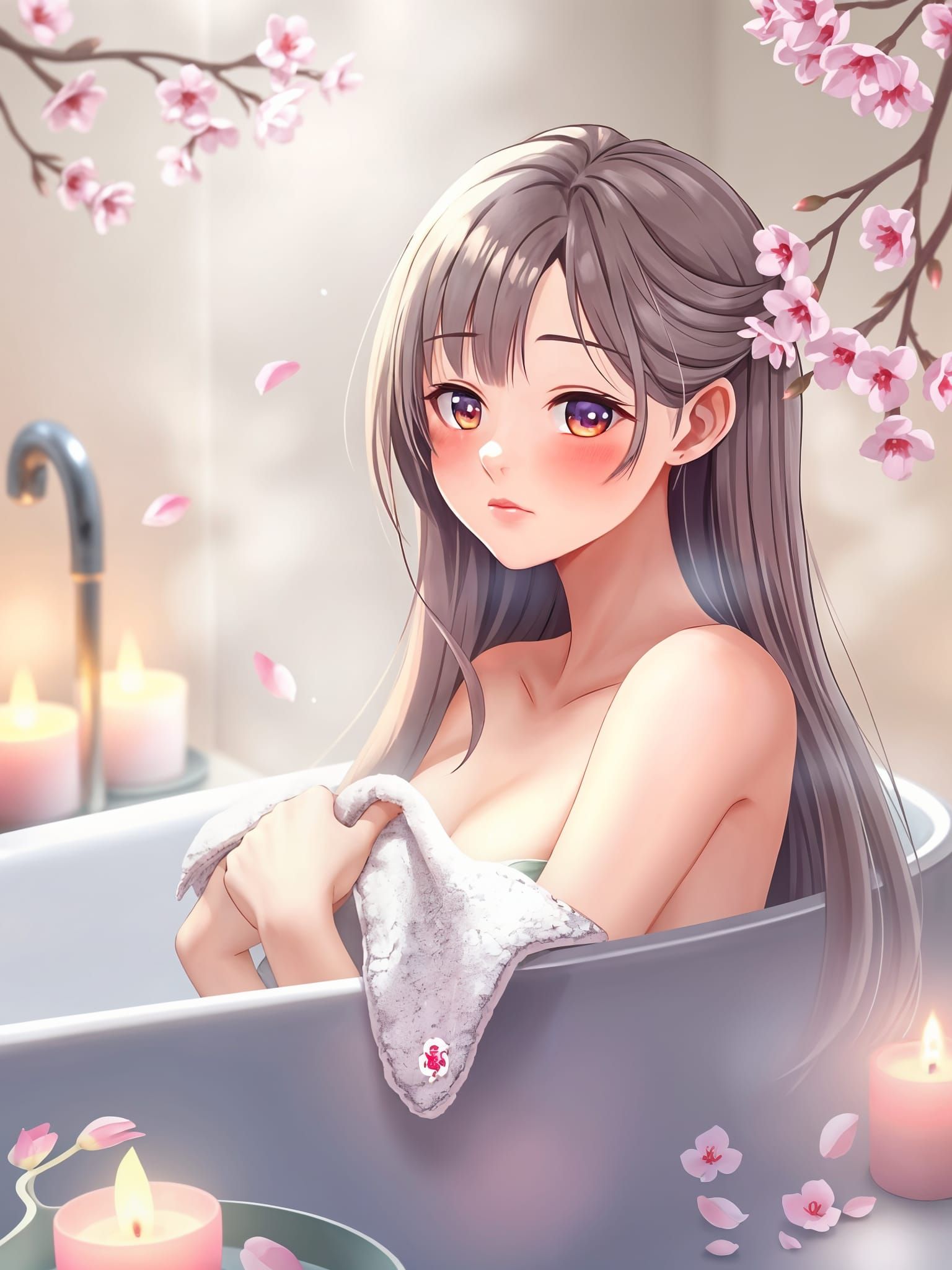Relaxing Anime Bath Scene in Ultra-Realistic Style