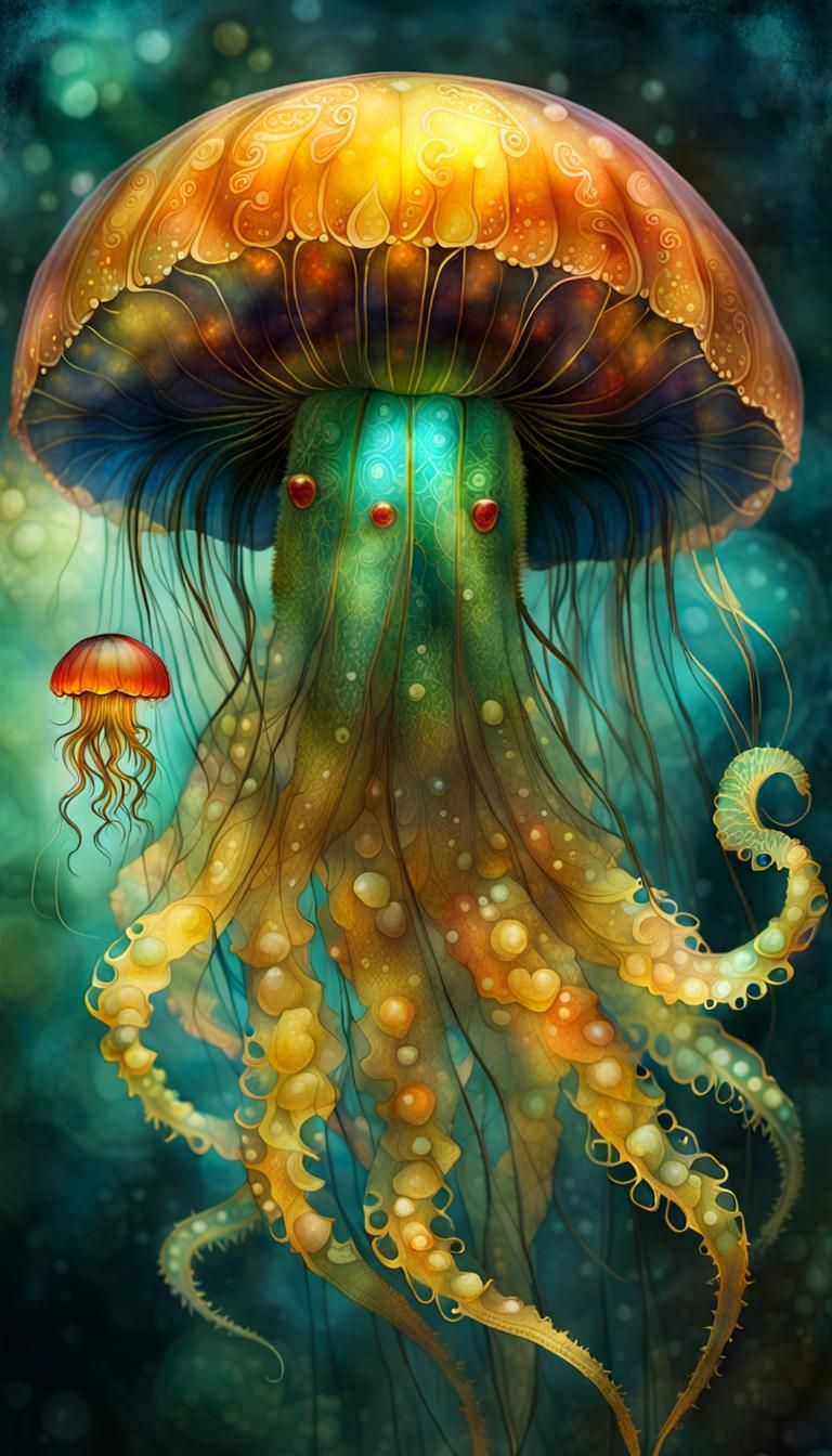 Gilded Jelly Beastie in Mixed Media Style