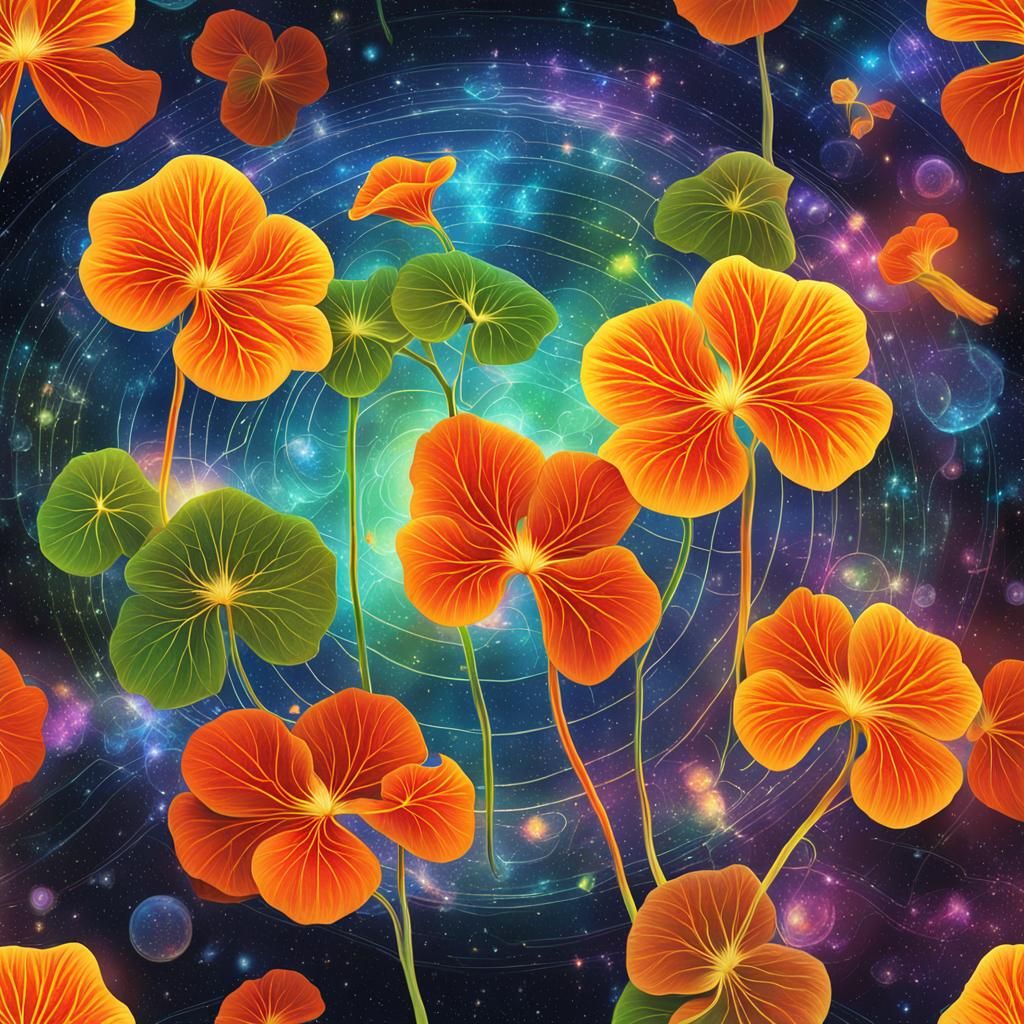 Astral Cosmic Nasturtium Flower Illustration
