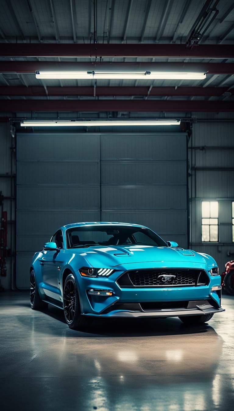 Ford Mustang in Modern Garage: Cinematic Car Photo