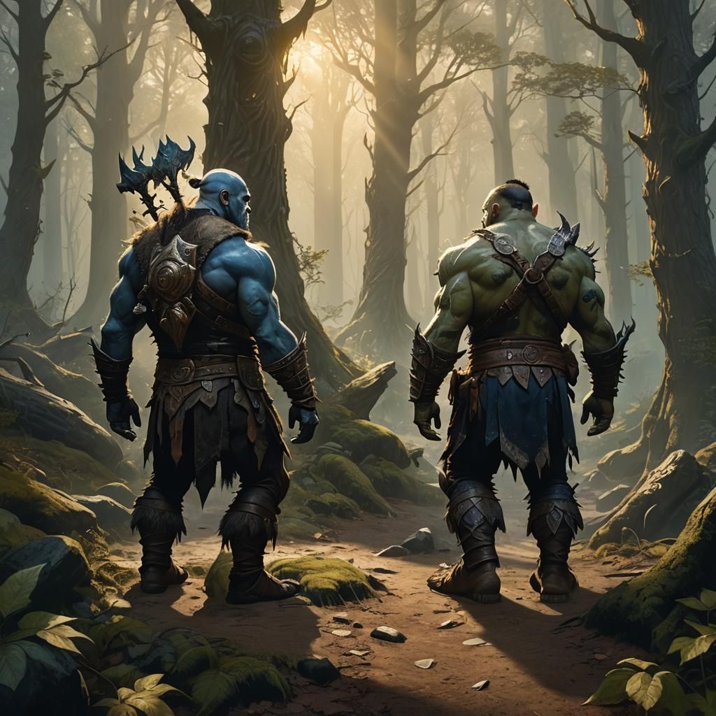 Orc and Dwarf in Mystical Forest Concept Art