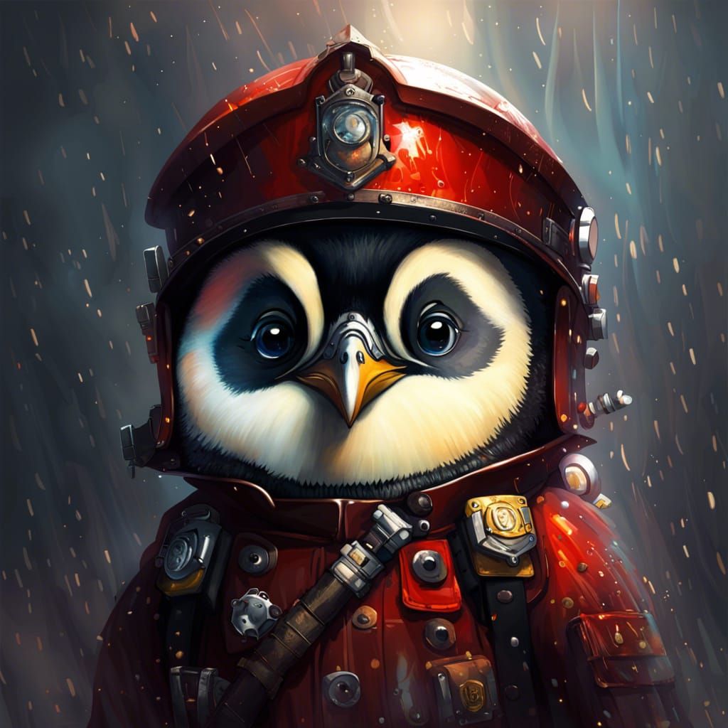 Chibi Penguin Firefighter in Detailed 3D Art
