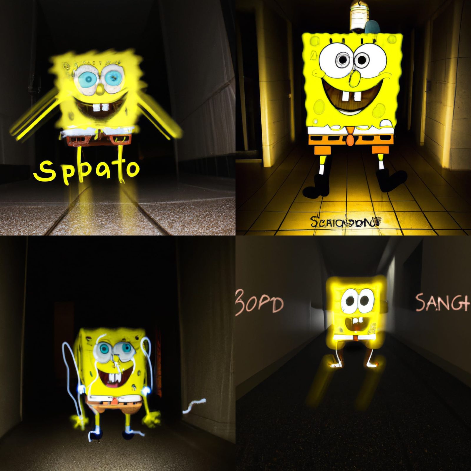 Spongebob Meme Photo in Dark Hallway - AI Art