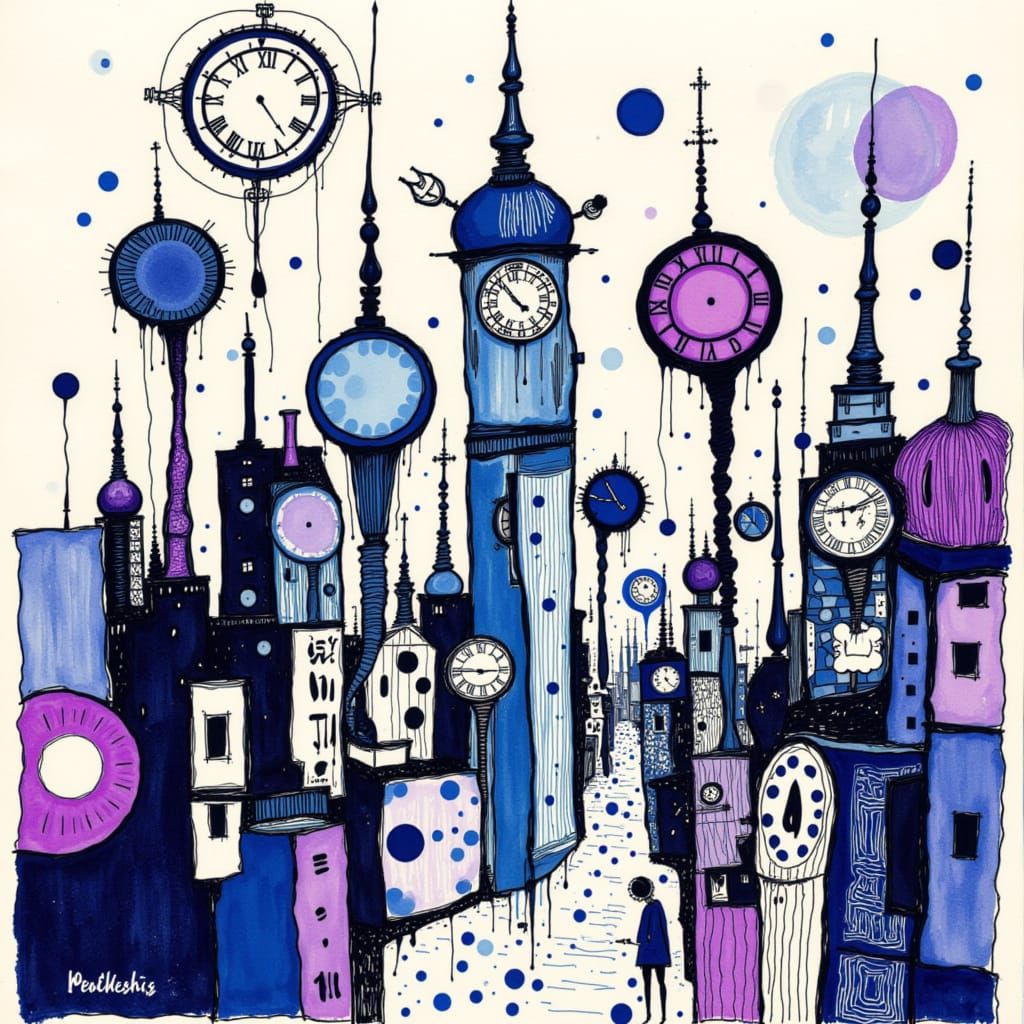 Clockwork City: Silhouettes with Clock Heads