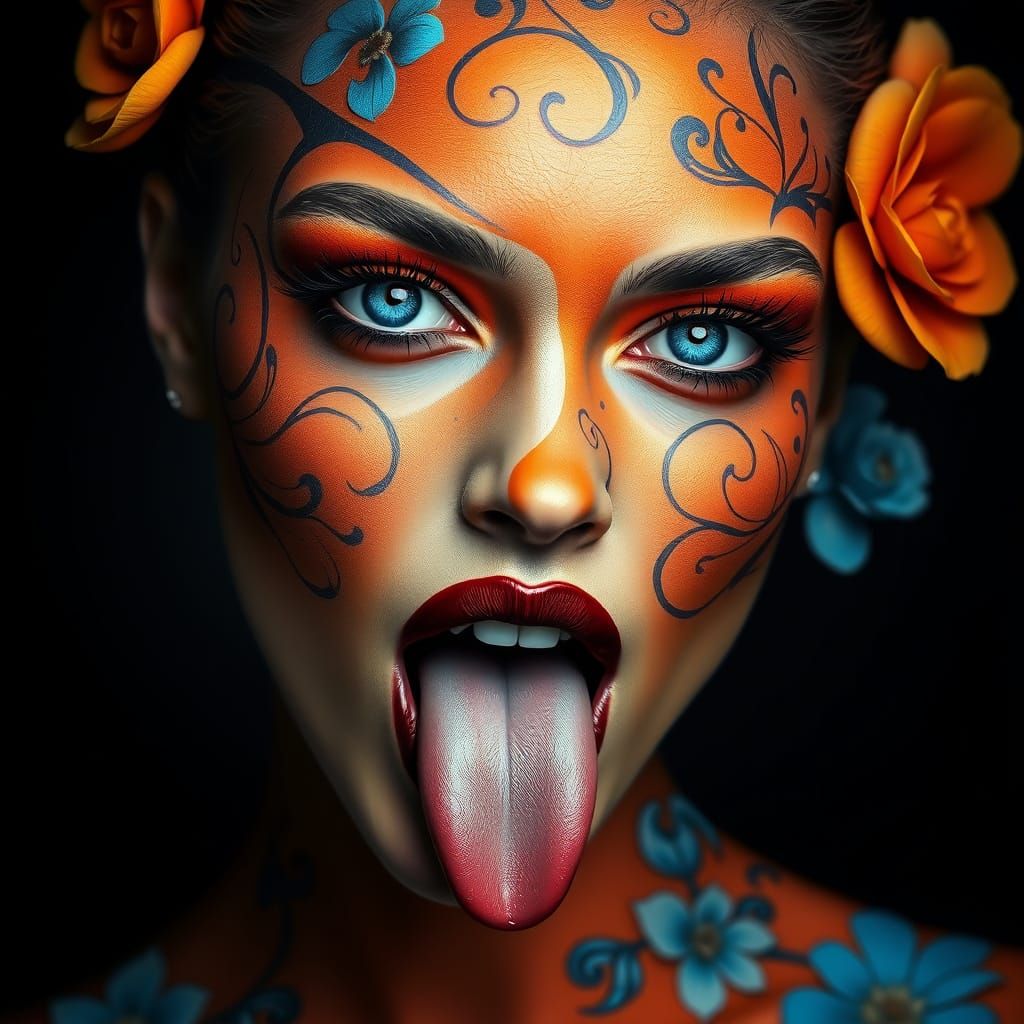 Dramatic, Mystical Portrait in Vibrant Orange and Blue Hues
