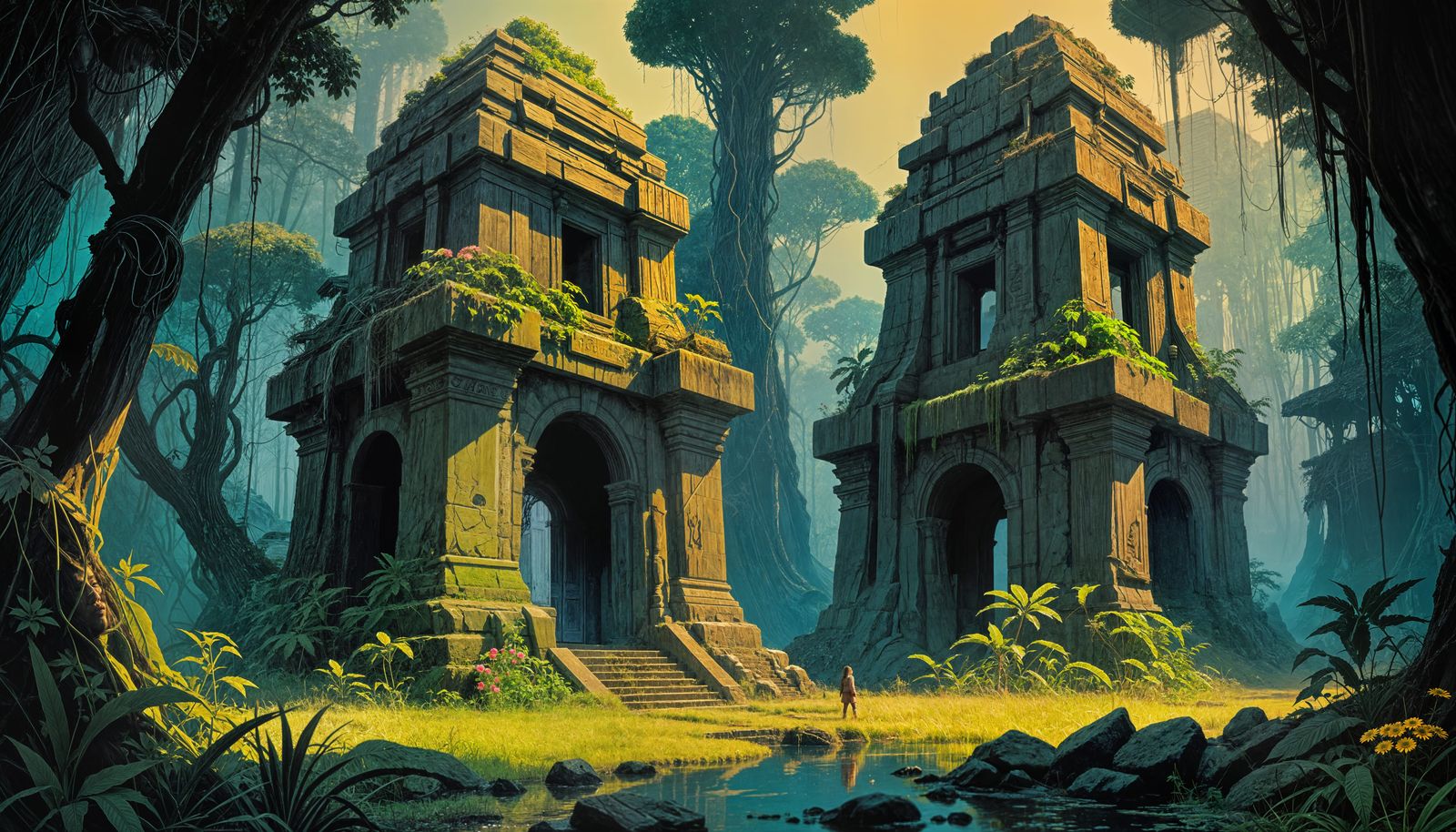Surreal Jungle Temple in Futuristic Organicism