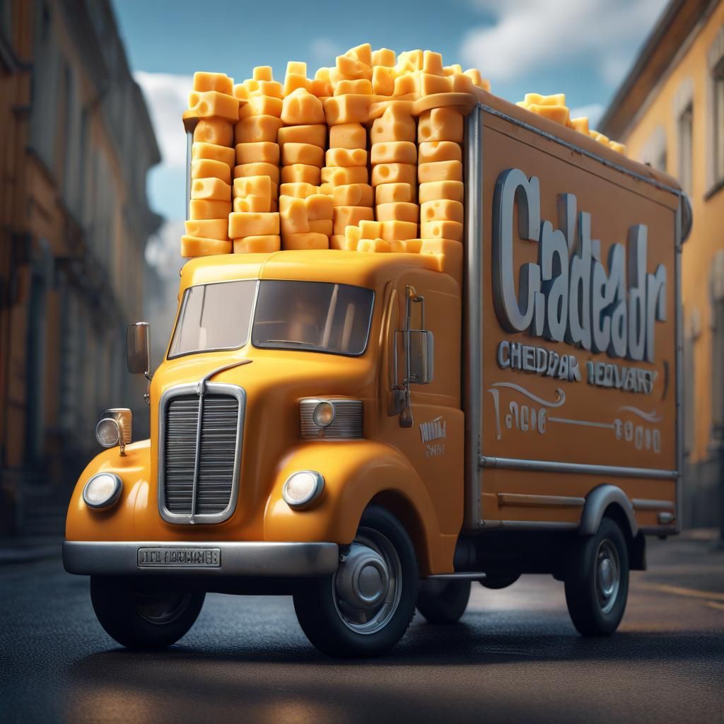 Cheddar Cheese Milk Truck: Hyperrealistic Masterpiece