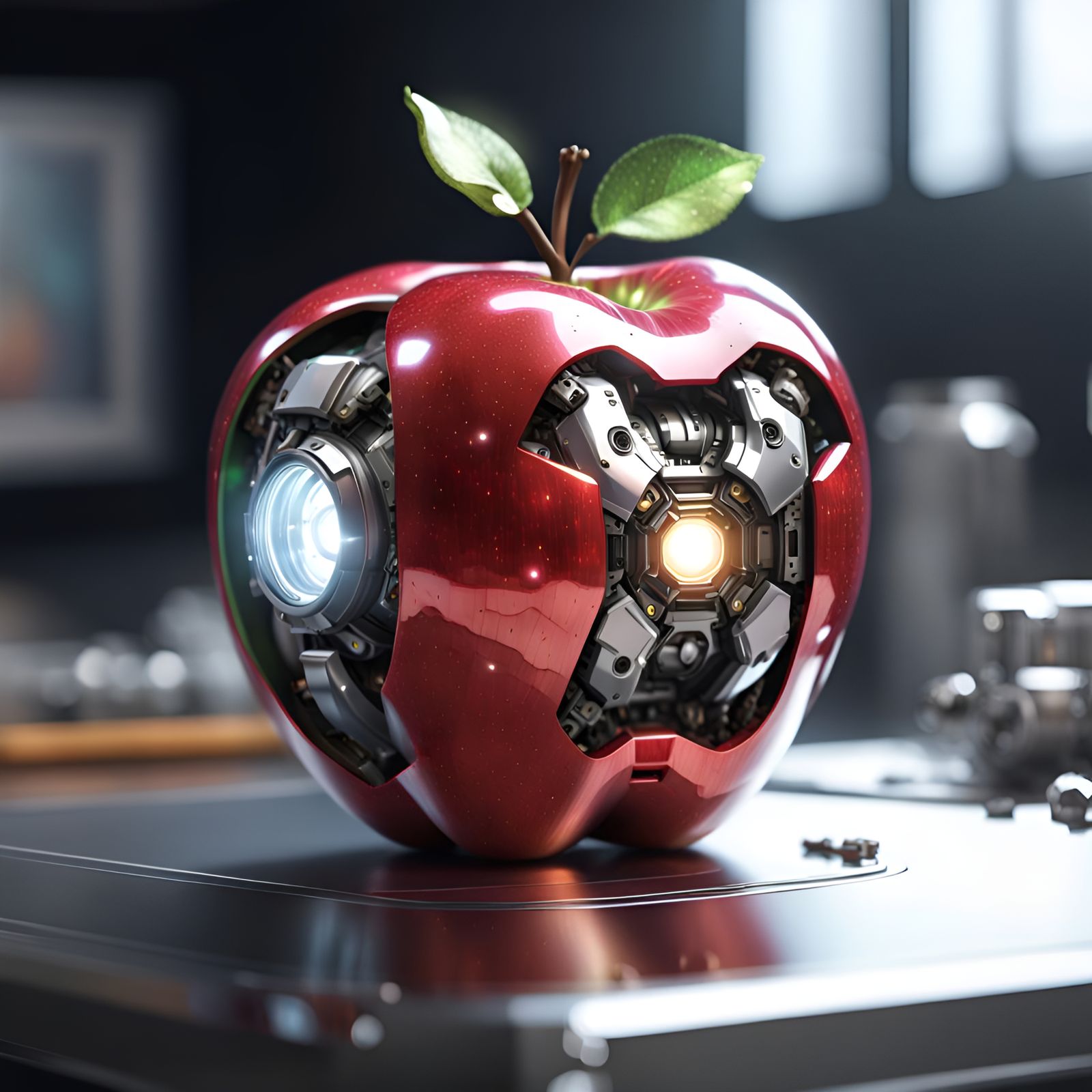 Hyperrealistic Mecha Apple Fantasycore Masterpiece