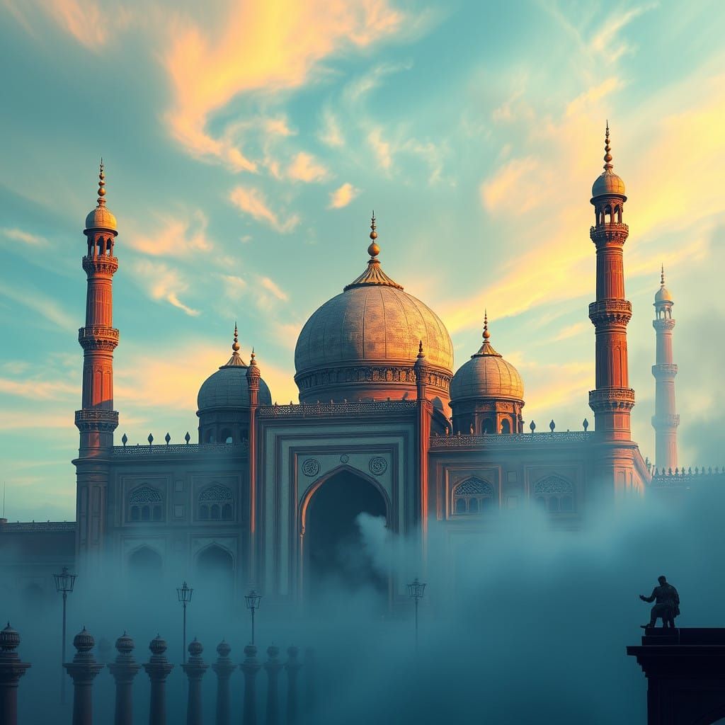 Majestic Islamic Architecture in Ethereal Mist