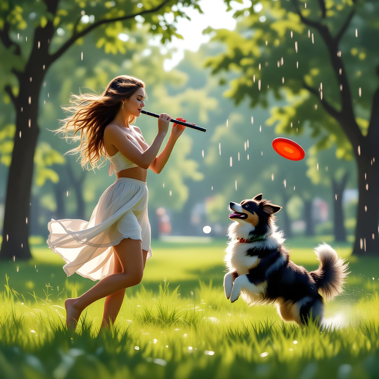 Woman and Dog in Park, Photo Quality