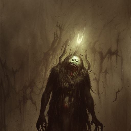 Horrific Zombie Sloth Monster in Dark Fantasy Style