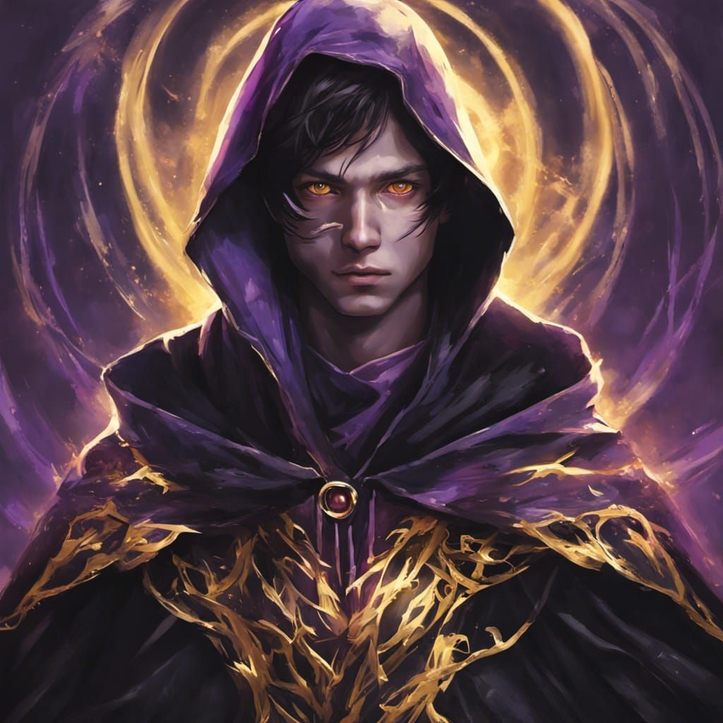 Hooded Boy with Purple Energy, Dark Fantasy Art