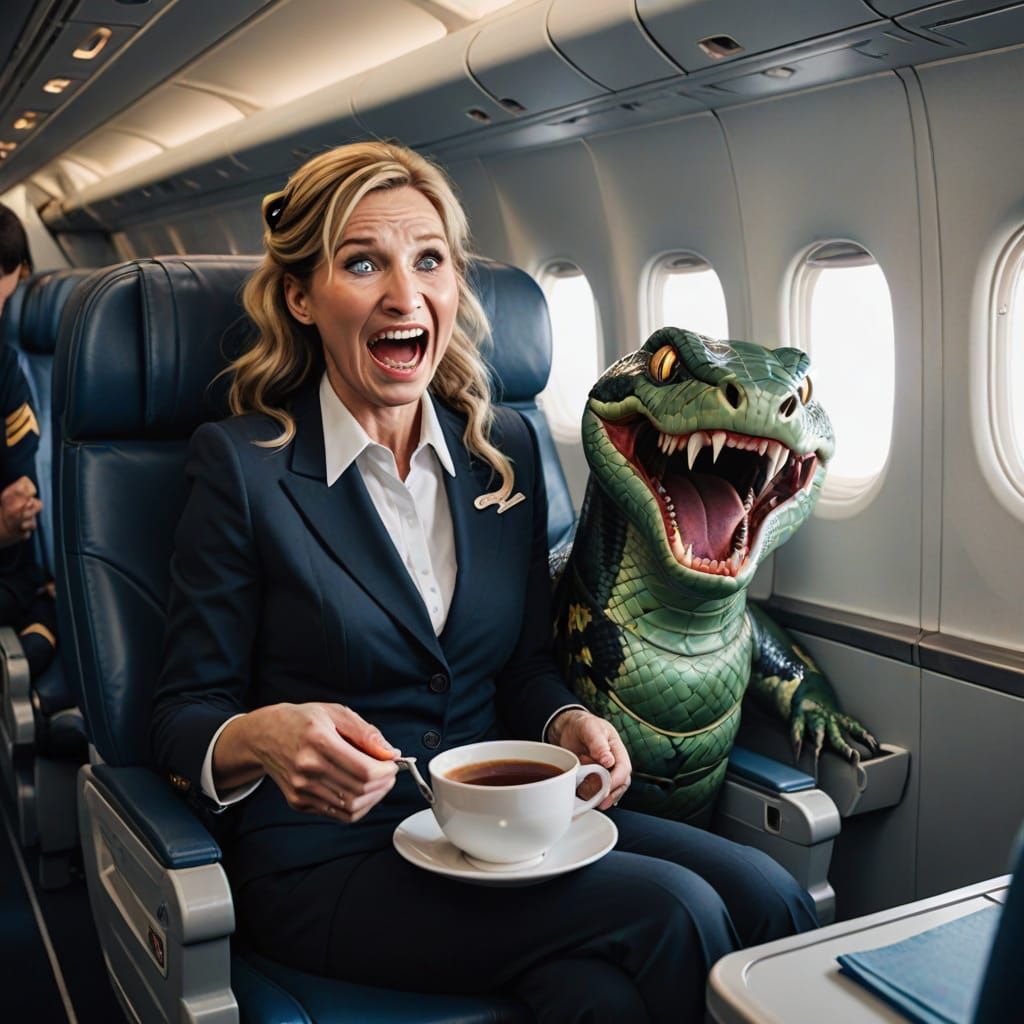 Giant Snake on a Plane Disturbs Tea Party