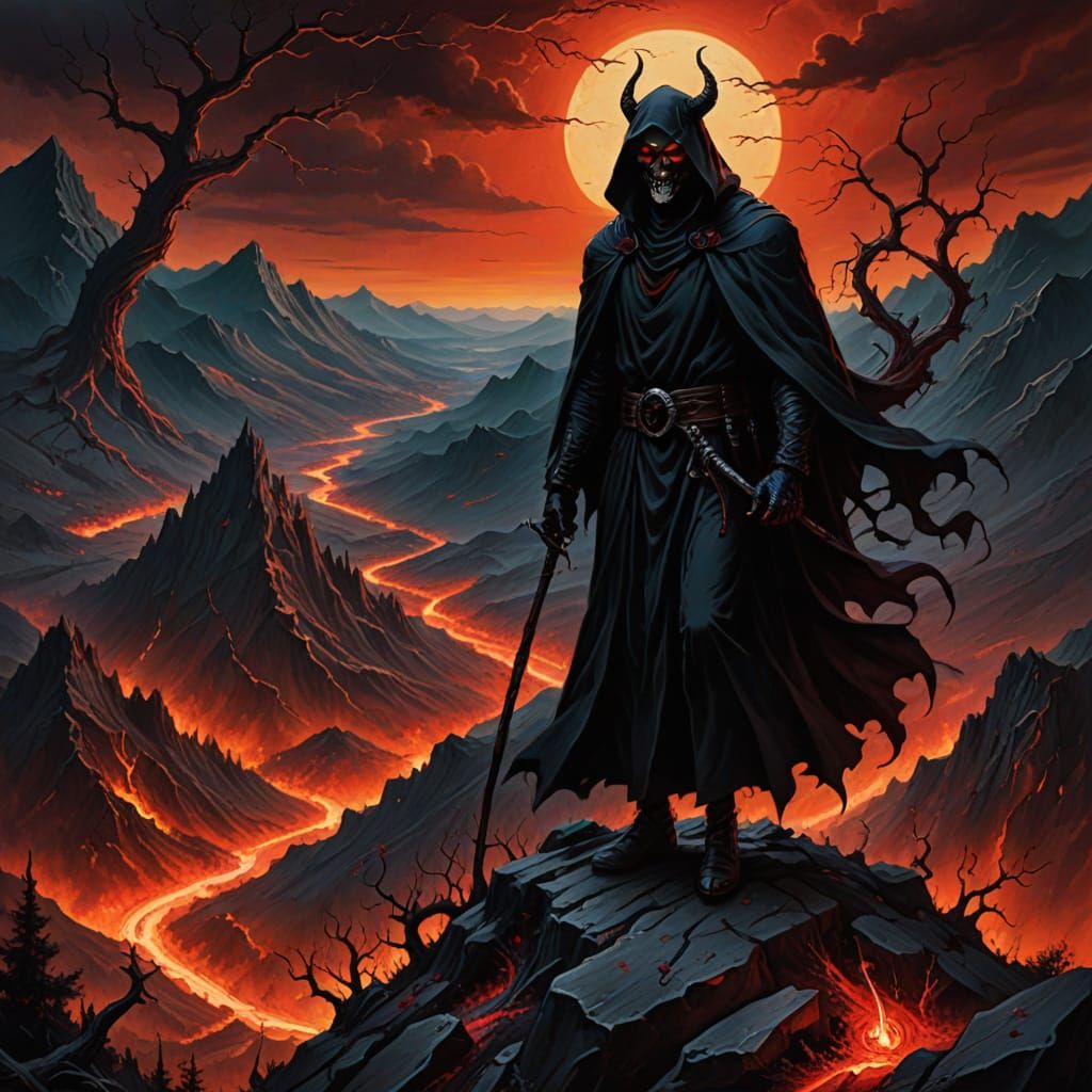 Gothic Hellish Scene in Oil Painting