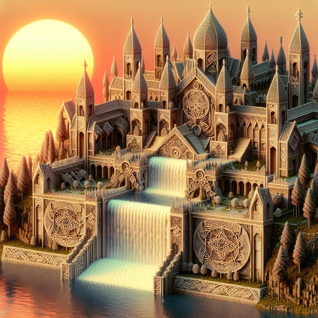 Fantastical Tessellation Castle at Sunset in Hyperrealistic ...