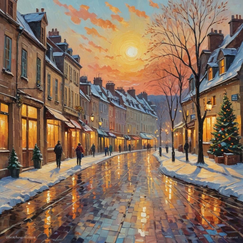Christmas Street Scene in Impasto Style