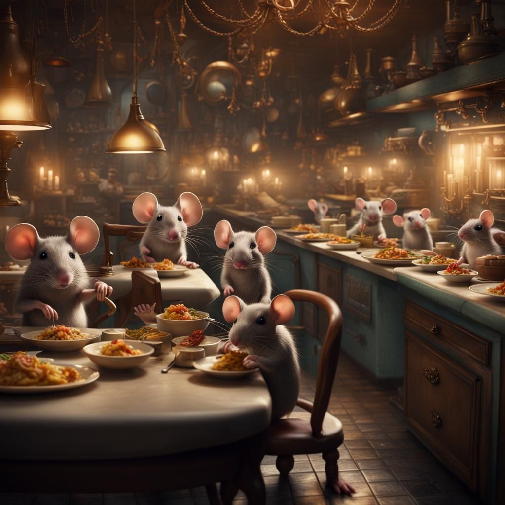 Mice Party in Restaurant Kitchen: Digital Matte Painting