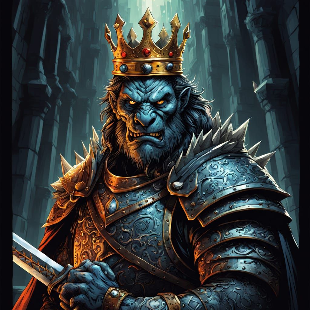 Medieval King Monster Portrait in Comic Book Style