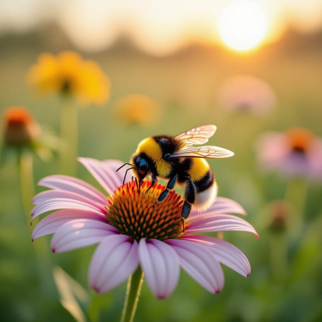 Bumble Bee Resting in Summer Meadow