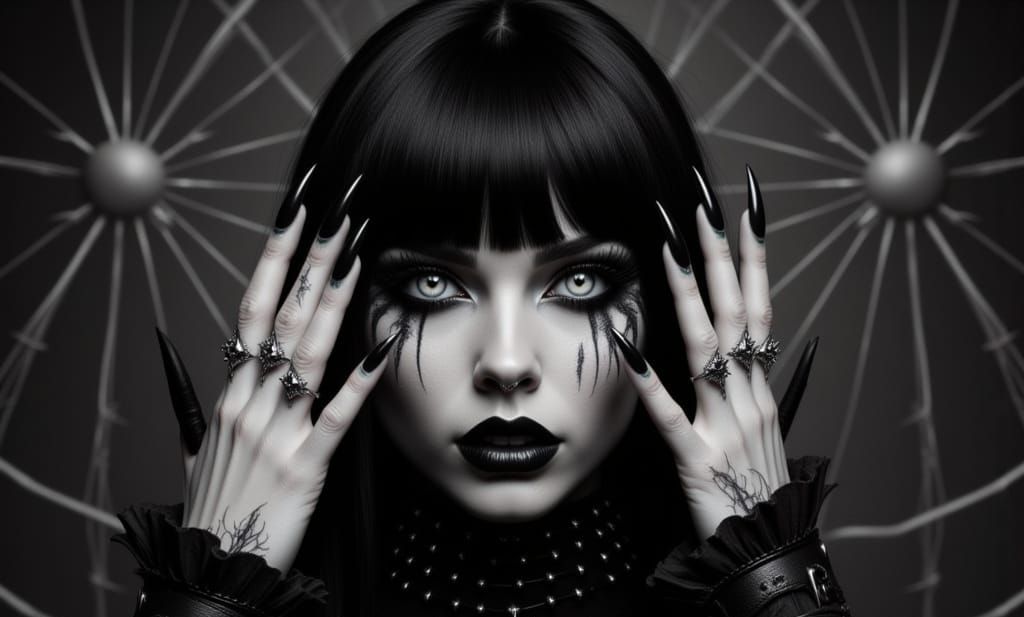 Gothic Woman with Intense Makeup and Piercings