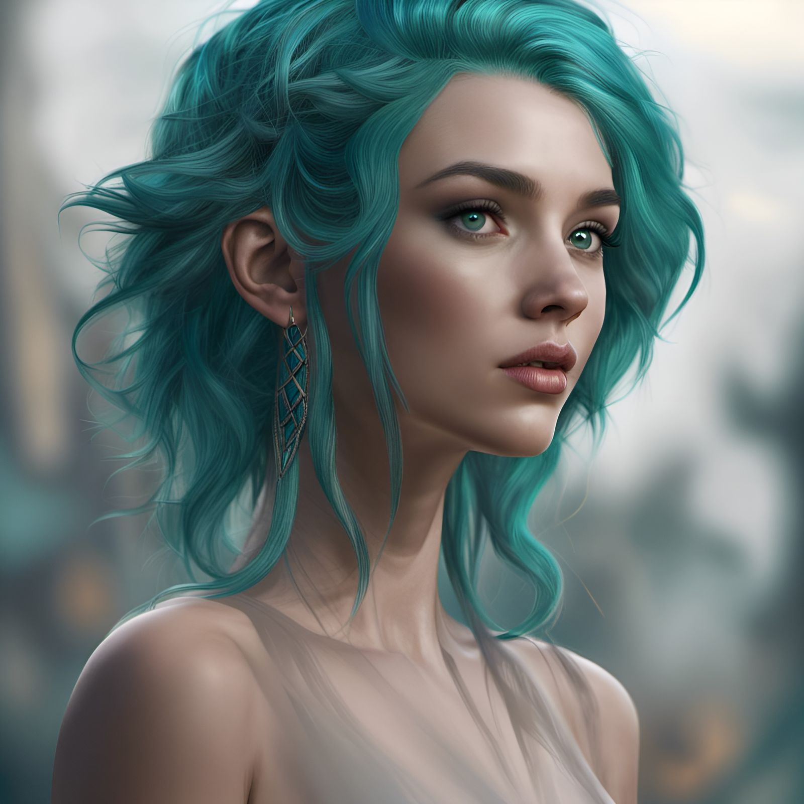 Teal Hair in Detailed Fantasy Concept Art