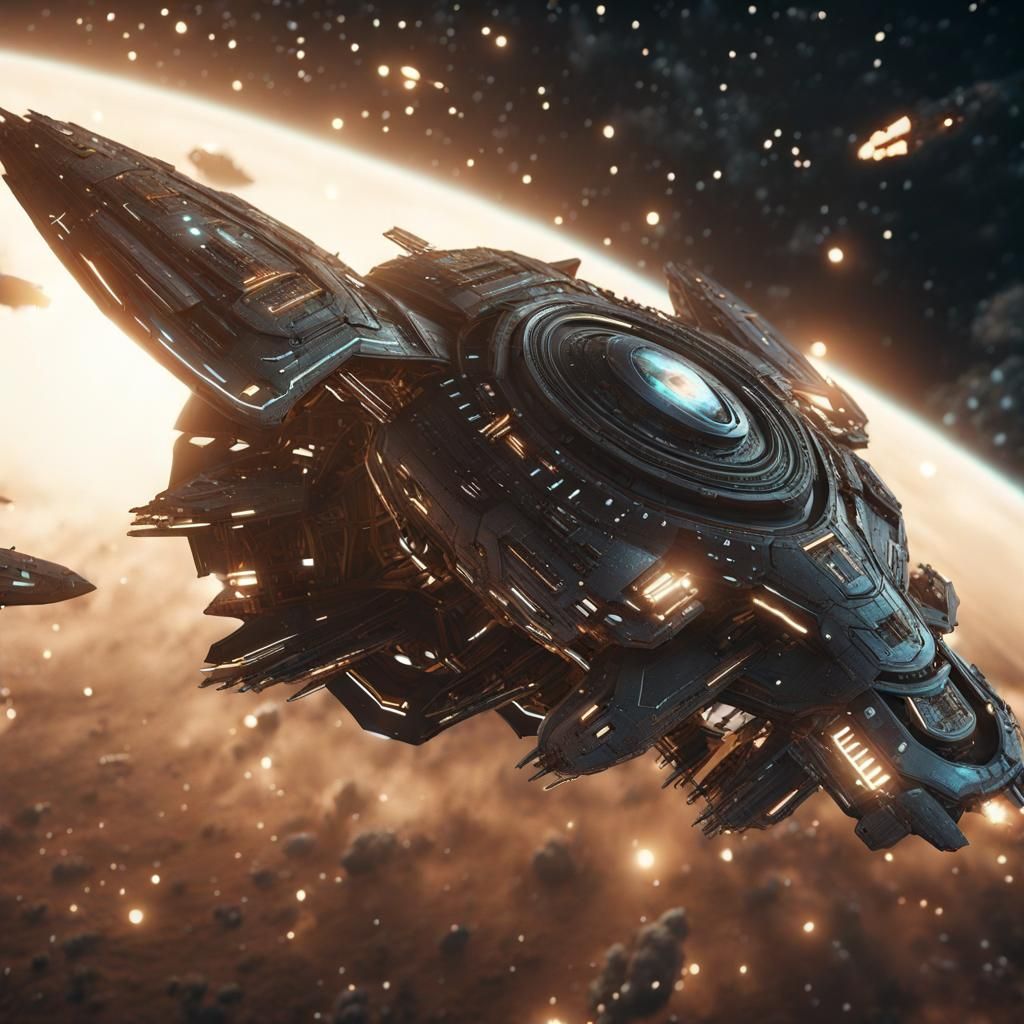 Futuristic Spaceship Soaring Through Earth's Atmosphere