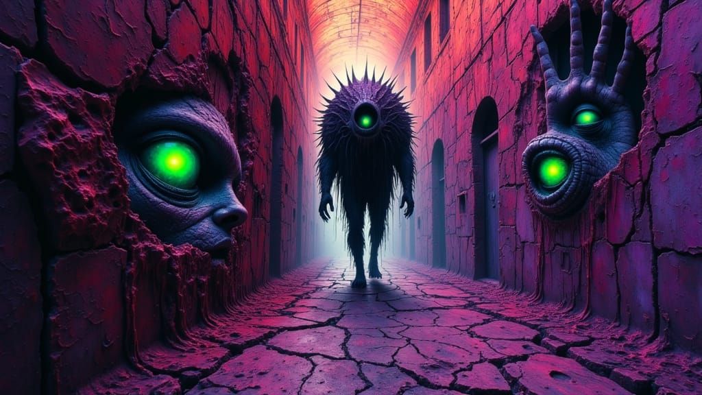 Mutated Beast With Glowing Green Eyes Tears Through Wall