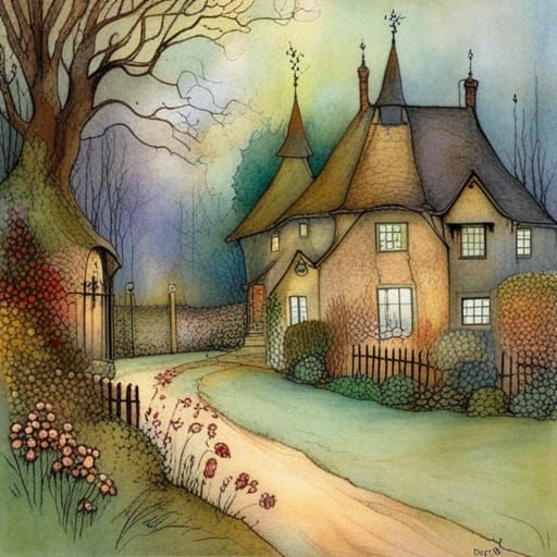 Enchanted Garden Cottage: A Whimsical Fantasy Art Image