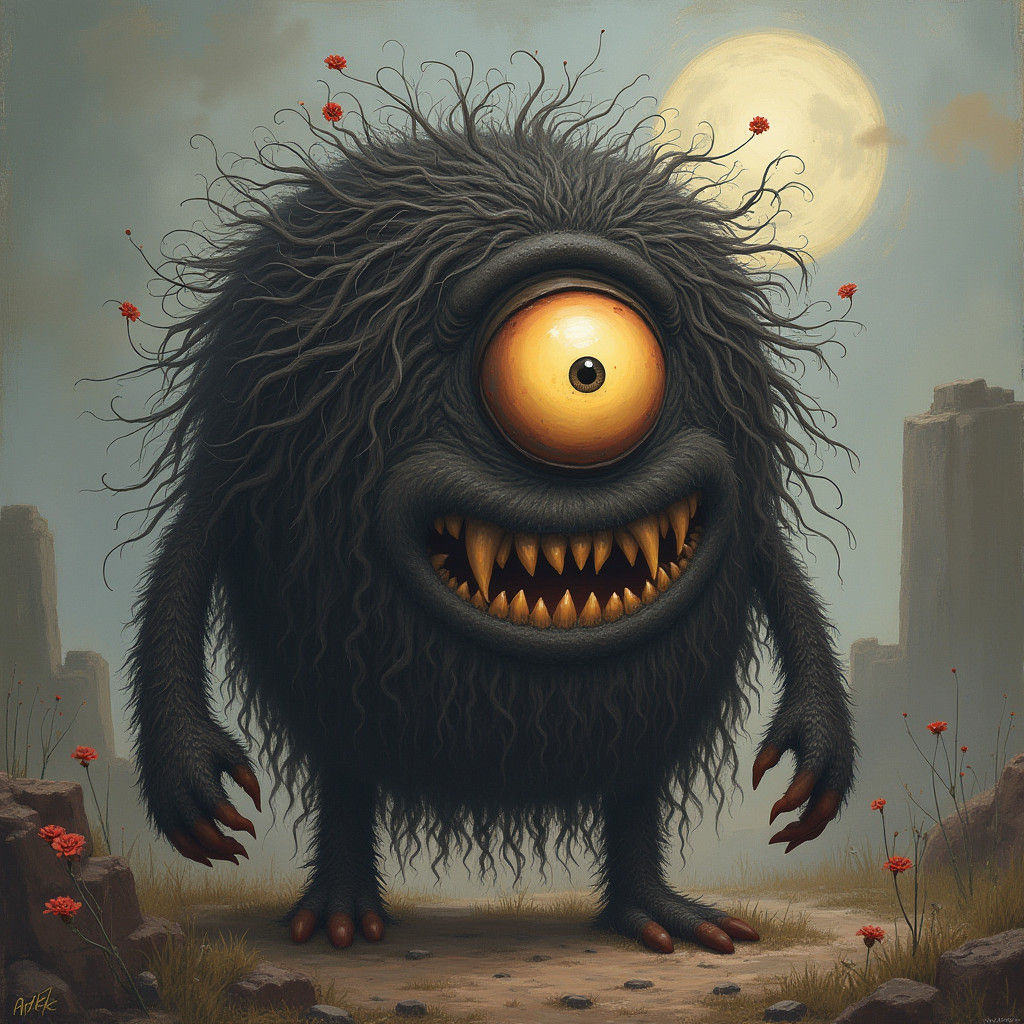Funny One-Eyed Hairy Cyclops Giant