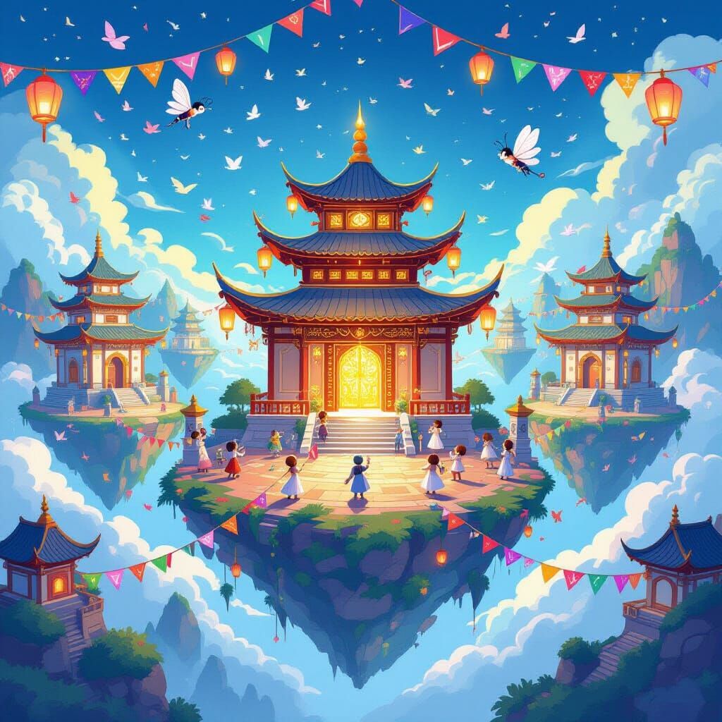 Floating Island Festival with Romantic Temple and Moth Dance...