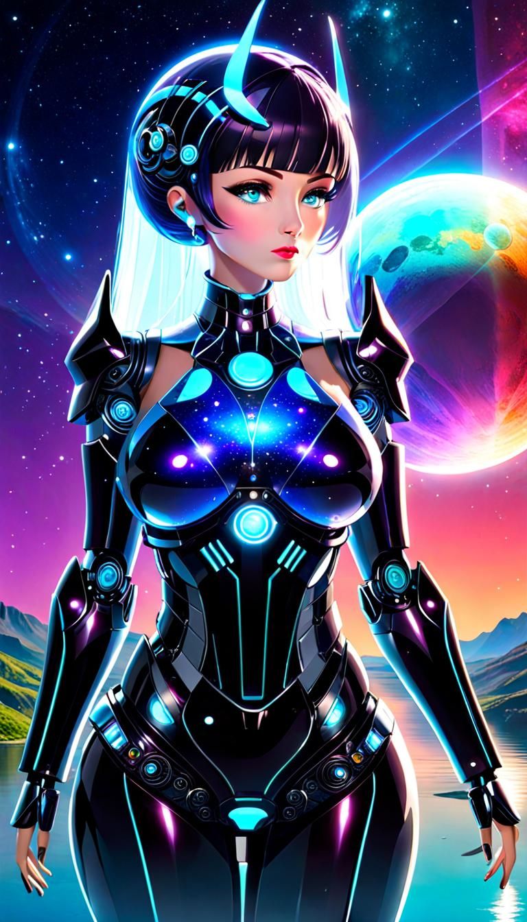 Fembot Double Exposure on Alien Planet