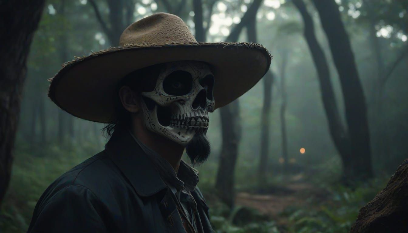 The Grim Reaper in Mexican Attire Greets a Human