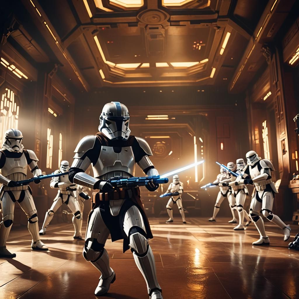 Jedi Knight Battles Clones in Galactic Senate