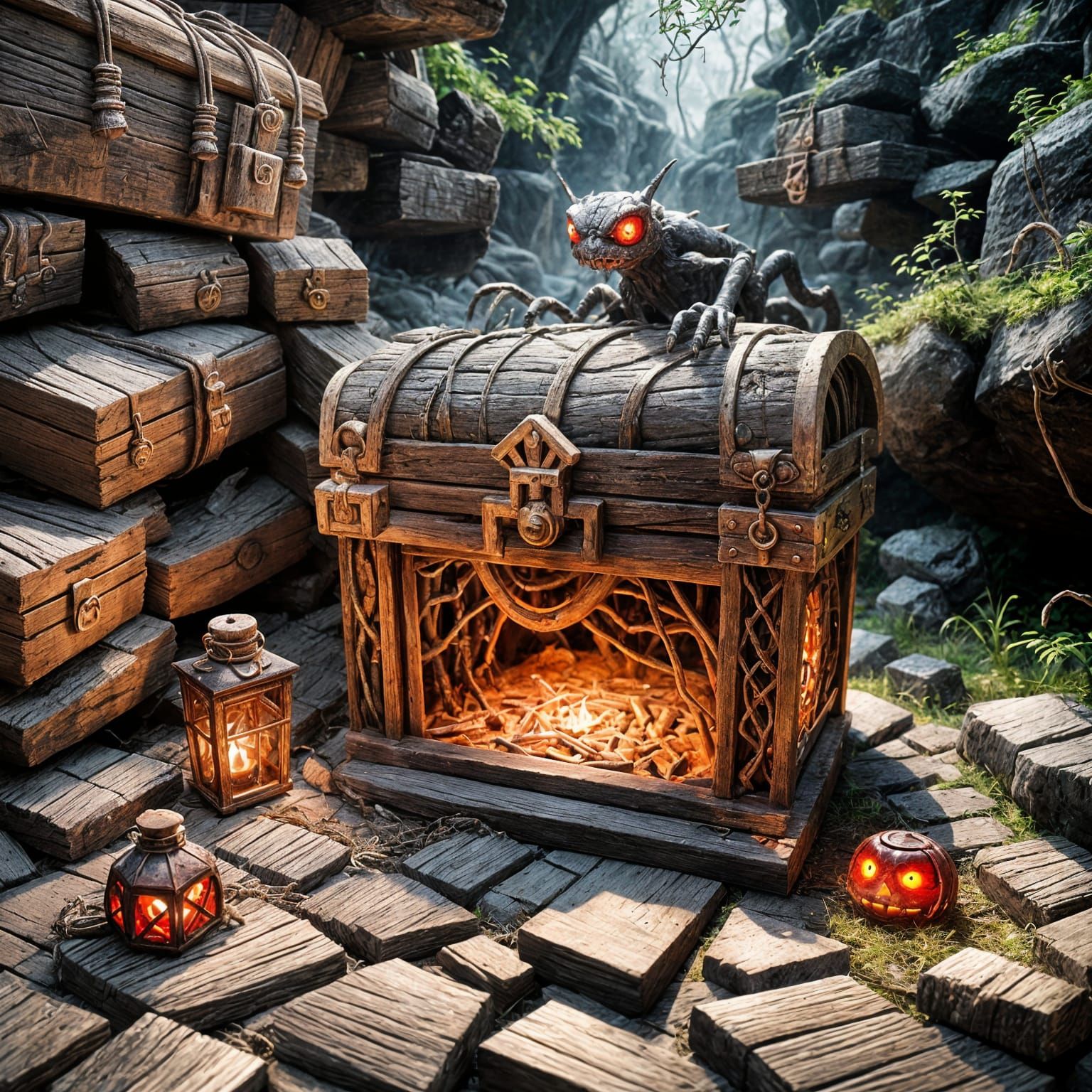 Cobbled Cave, a ghostly hauntingly ghule creature adorned wi...