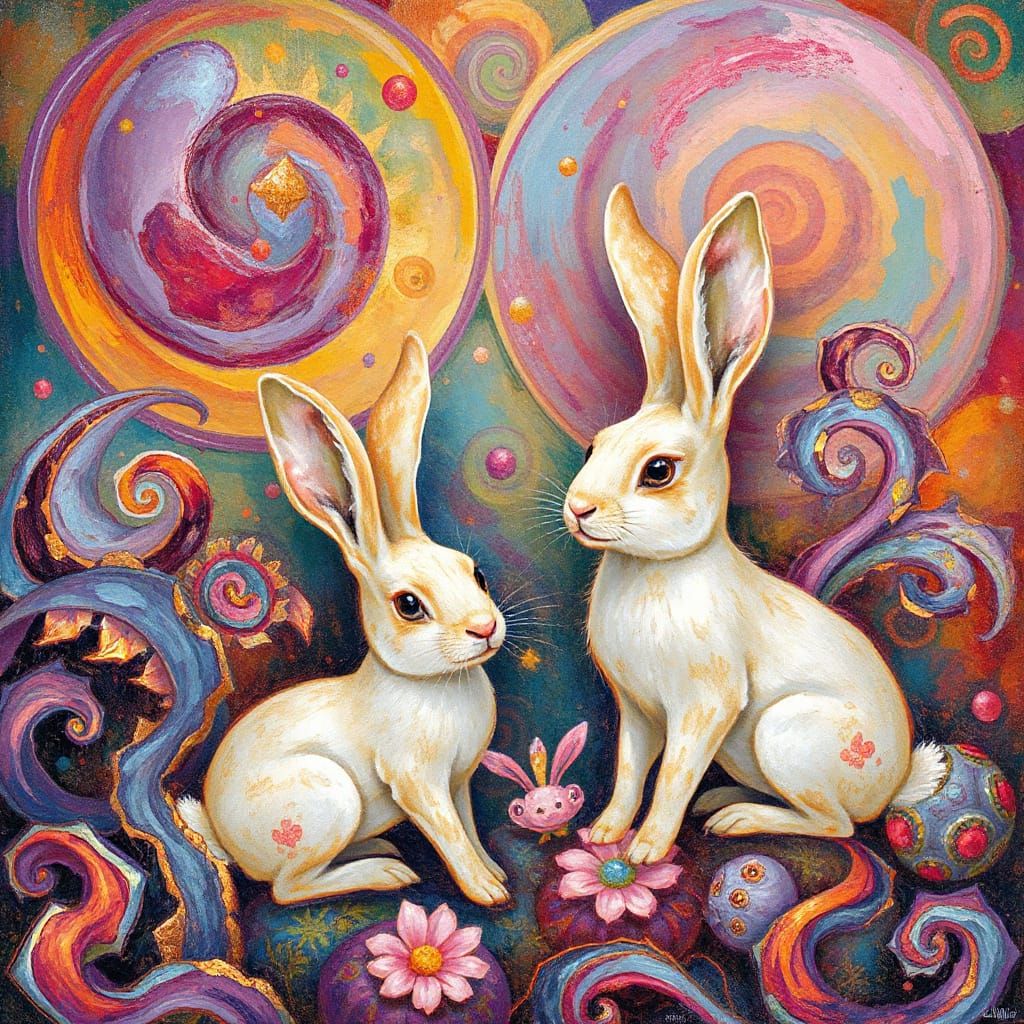 Dreamlike Whimsy of Rabbits in a Kaleidoscope of Color