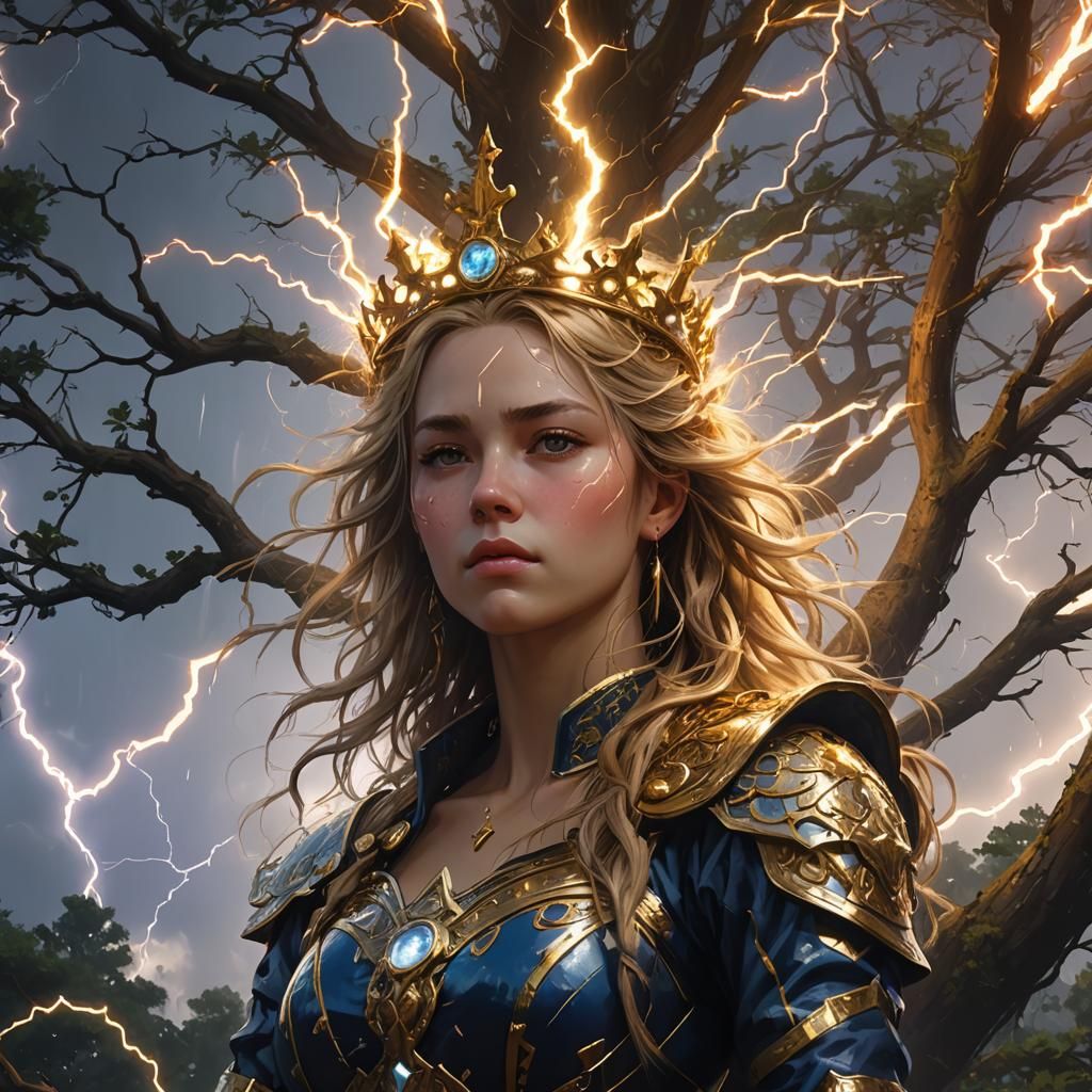 World Tree Vaporwave Lightning Strike: Digital Art