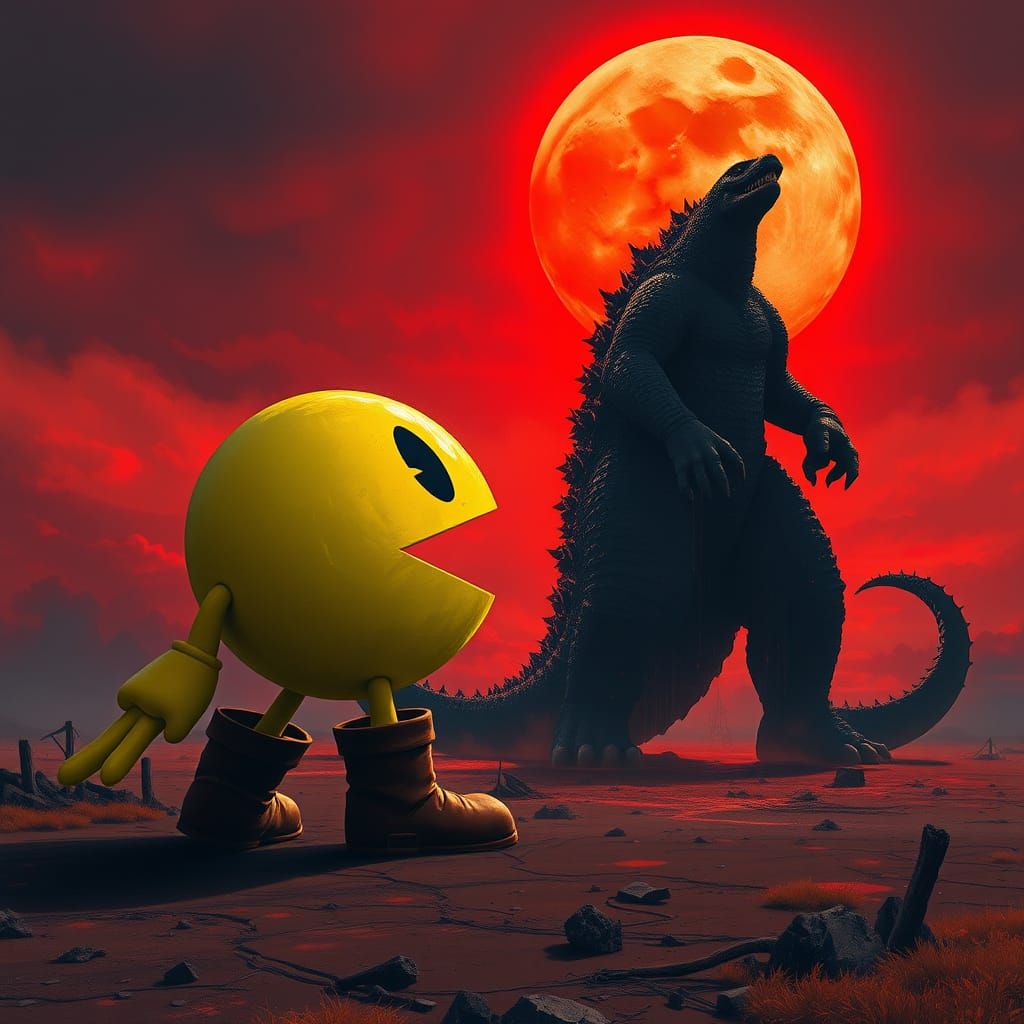 Epic Twilight Battle: Pac-Man vs Godzilla