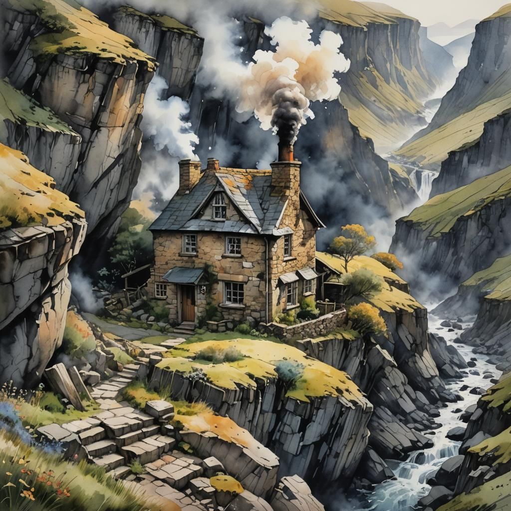 Stone Cottage on Ravine Edge in Dreamscape Style
