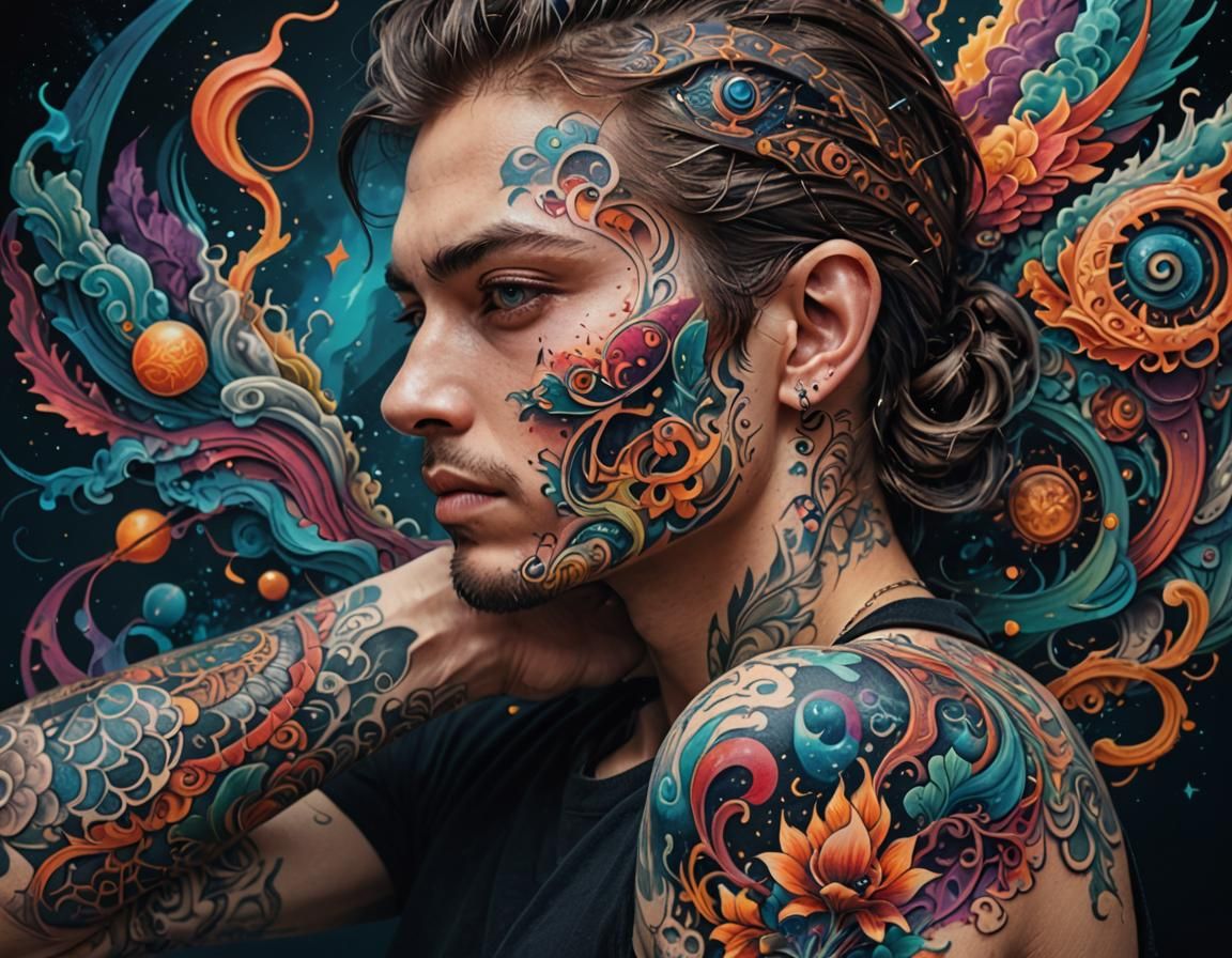 Vibrant Arm Tattoo of a Surreal Dreamscape