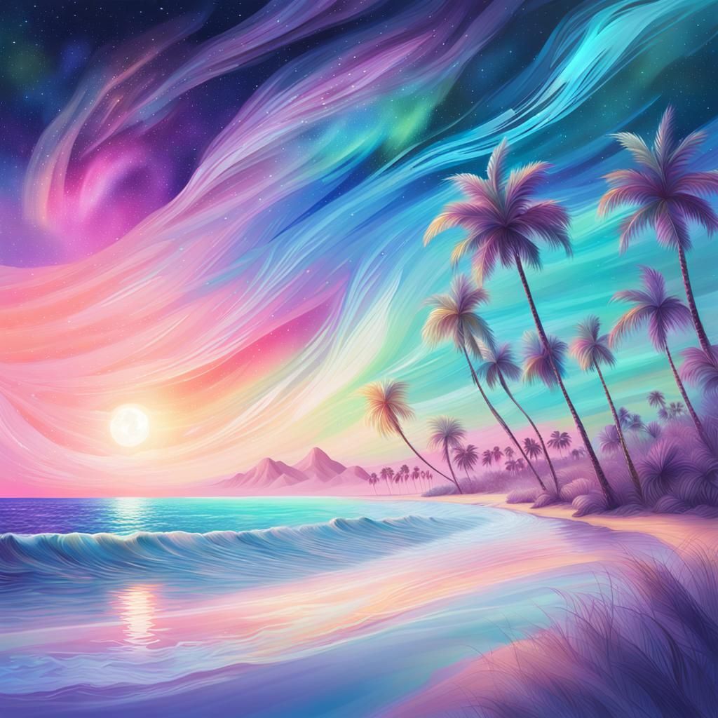 Ethereal Beach Scene in Vibrant Astral Style