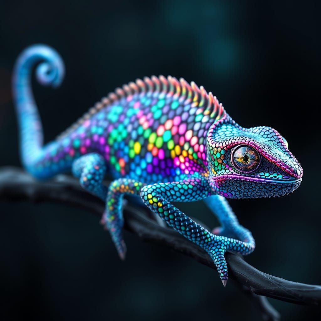 Otherworldly Chameleon with Iridescent Scales in Ethereal Ae...