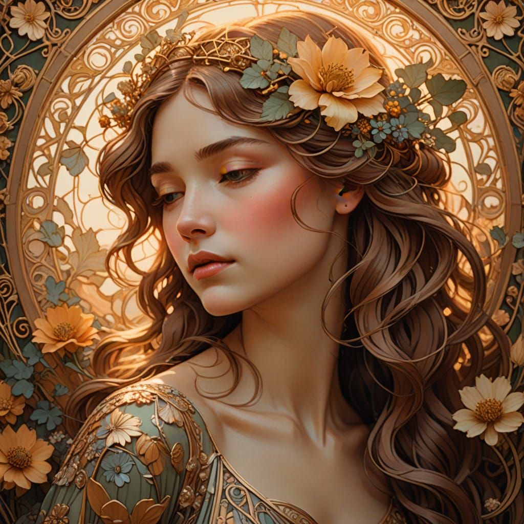 Ethereal Woman in Art Nouveau Splendor