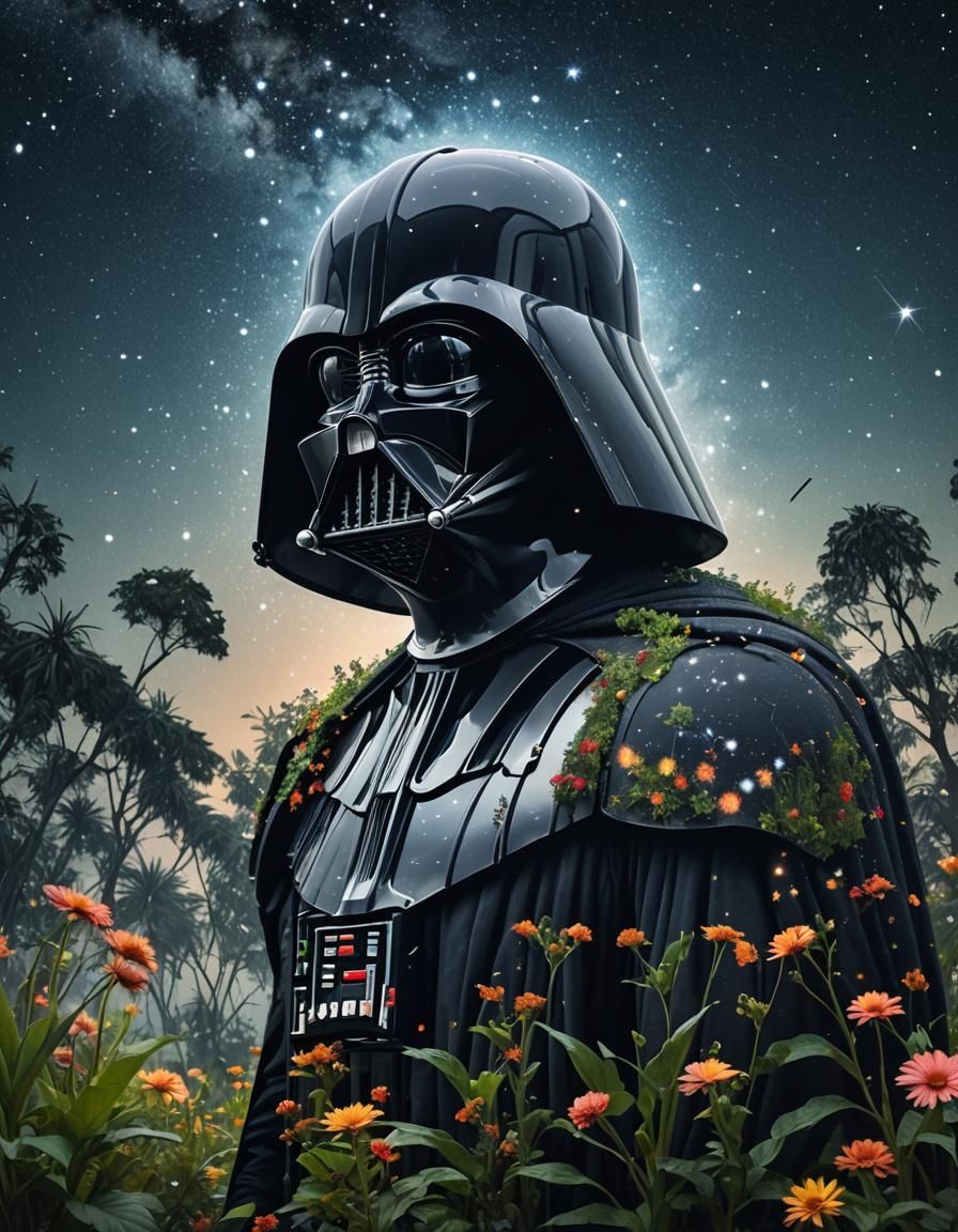 Darth Vader Silhouette with Garden Double Exposure