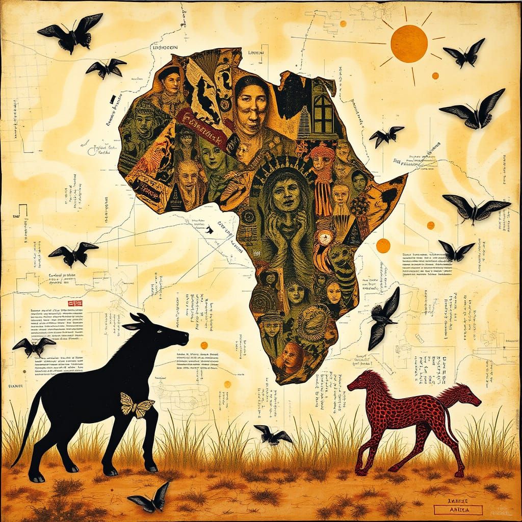 Bold African Collage Inspired by Mutu, Bradford, and Walker