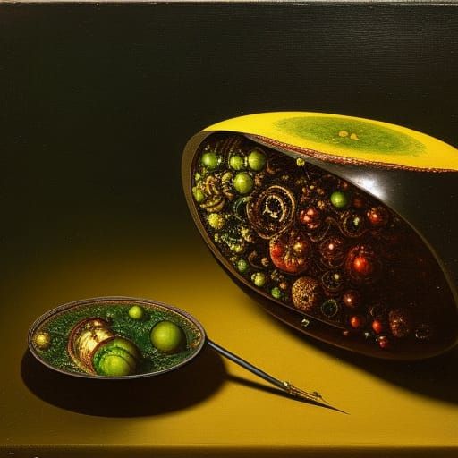 Surreal Rotten Apple with Worm, Impasto Style