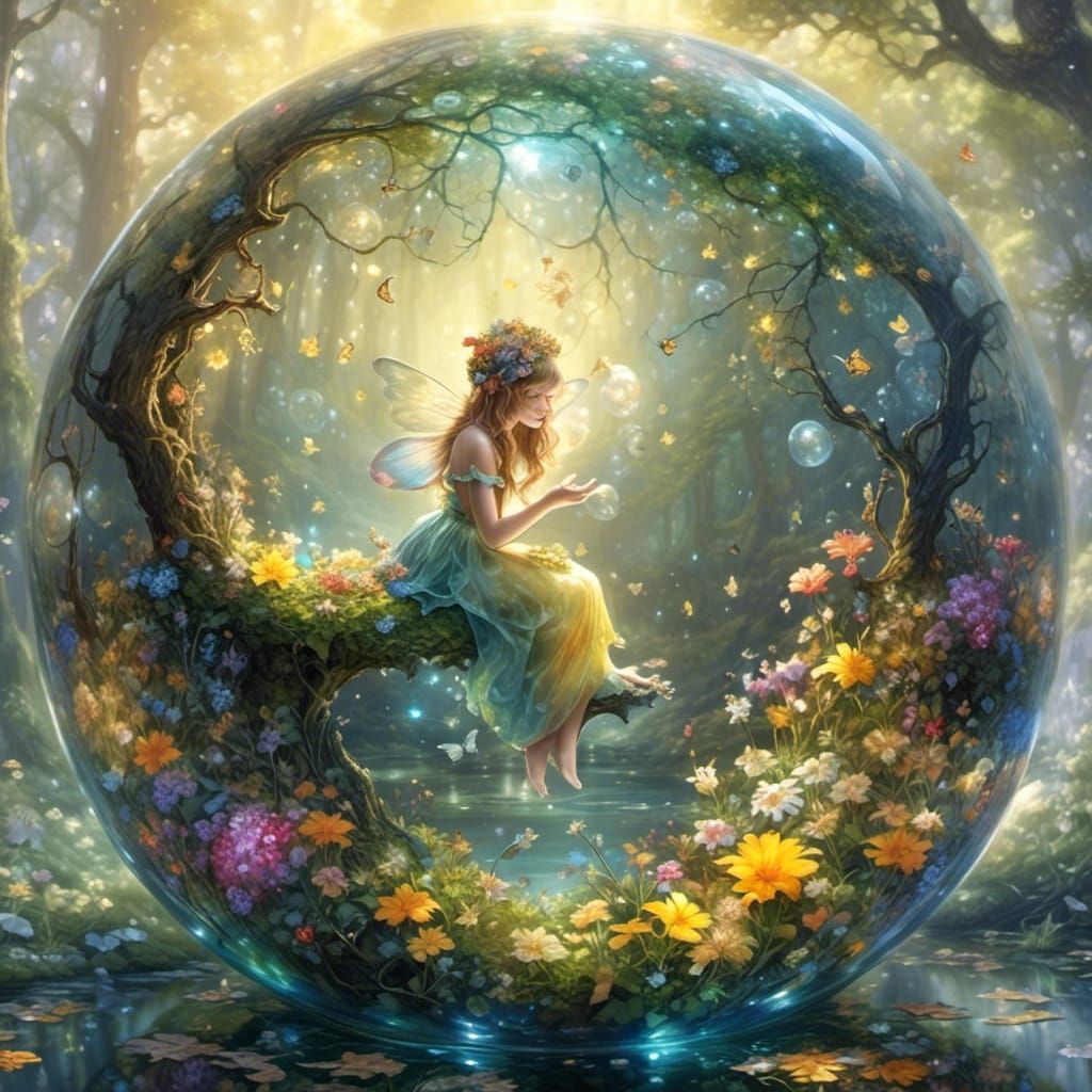Glass Sphere Fairy Tale: Detailed Fantasy Artwork